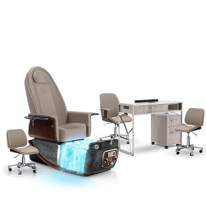Claystone-Black Moonstone-Hazel Lexor PRIVÉ ONE Pedicure Chair with Thera-Mist  and Matching PRIVÉ Nail Table Set 