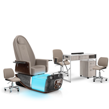 Claystone-Black Moonstone-Hazel Lexor PRIVÉ ONE Pedicure Chair and Matching PRIVÉ Nail Table Set