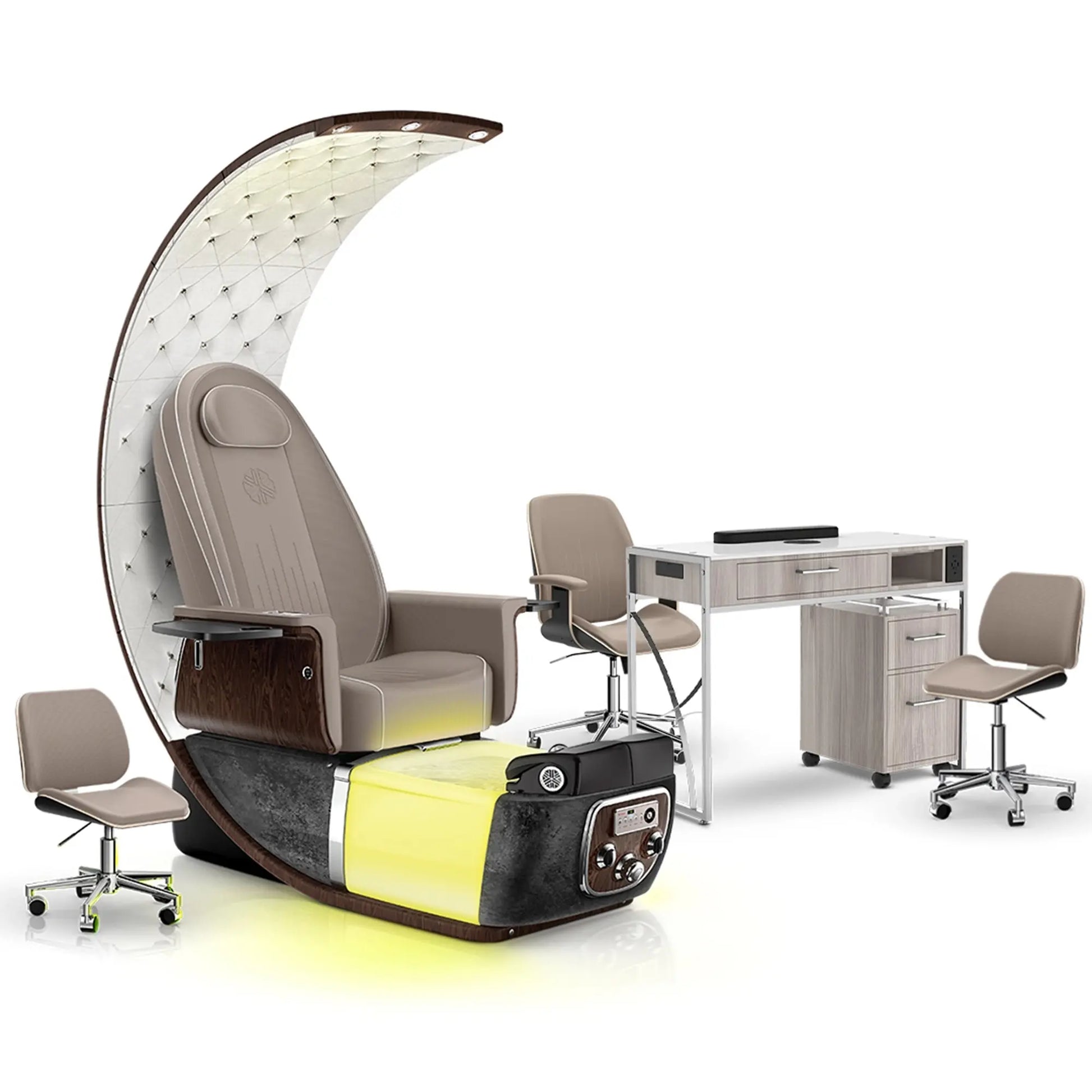 Claystone-Black Moonstone-Hazel Lexor PRIVÉ Lounge Pedicure Chair and Matching PRIVÉ Nail Table Set