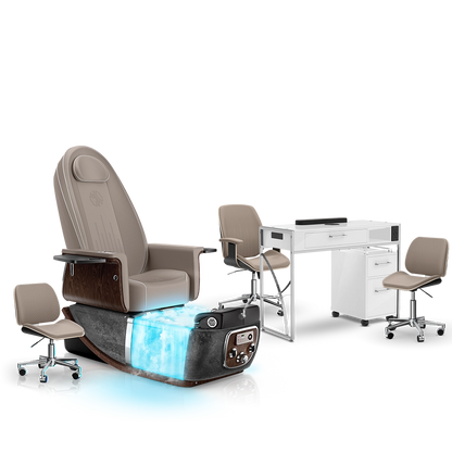 Claystone-Black Moonstone-White Lexor PRIVÉ ONE Pedicure Chair with Thera-Mist  and Matching PRIVÉ Nail Table Set 