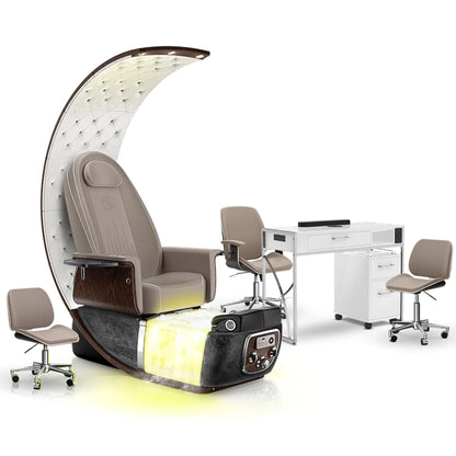 Claystone-Black Moonstone-White Lexor PRIVÉ Lounge Pedicure Chair with Thera-Mist and Matching PRIVÉ Nail Table Set