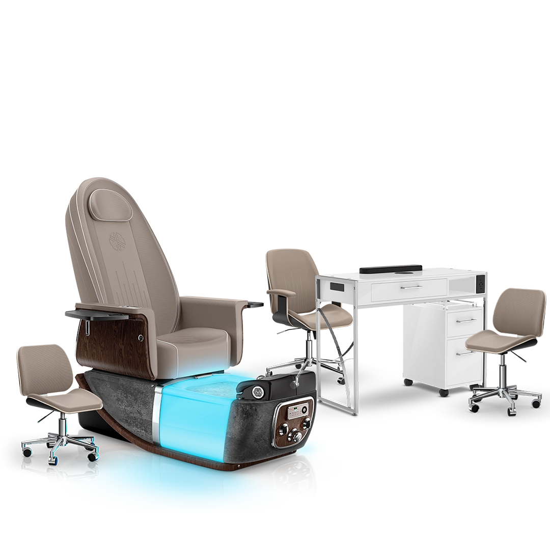 Claystone-Black Moonstone-White Lexor PRIVÉ ONE Pedicure Chair and Matching PRIVÉ Nail Table Set