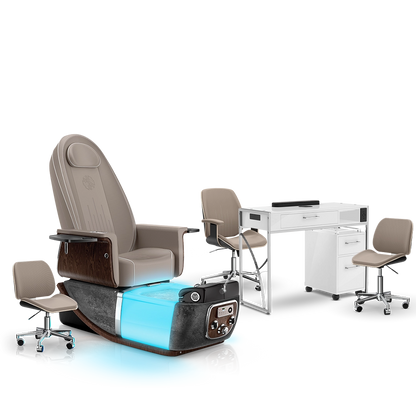 Claystone-Black Moonstone-White Lexor PRIVÉ ONE Pedicure Chair and Matching PRIVÉ Nail Table Set