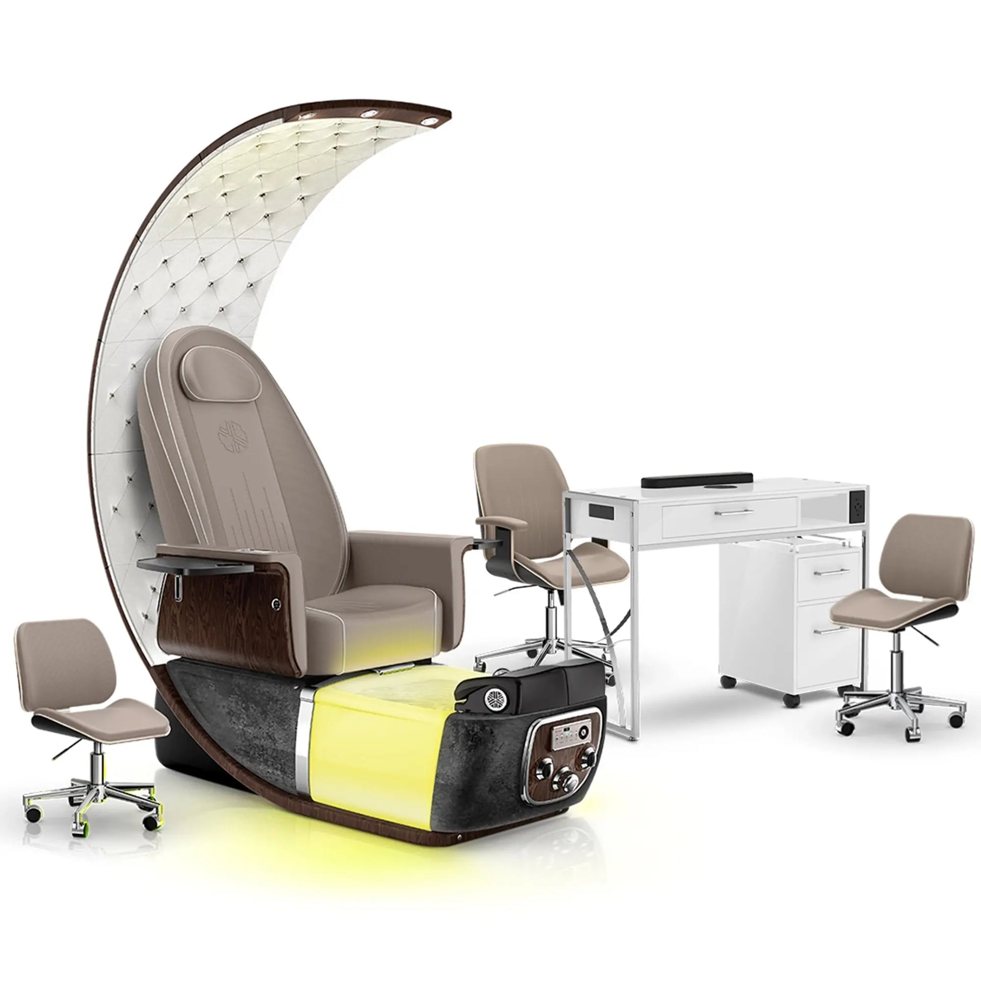 Claystone-Black Moonstone-White Lexor PRIVÉ Lounge Pedicure Chair and Matching PRIVÉ Nail Table Set