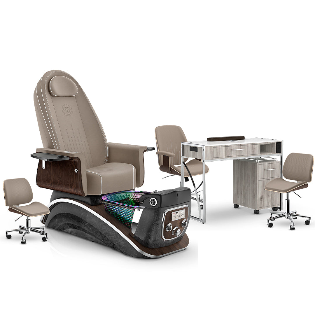 Claystone-Black Moonstone-Hazel Lexor Mystique Pedicure Chair and Matching Nail Table Set
