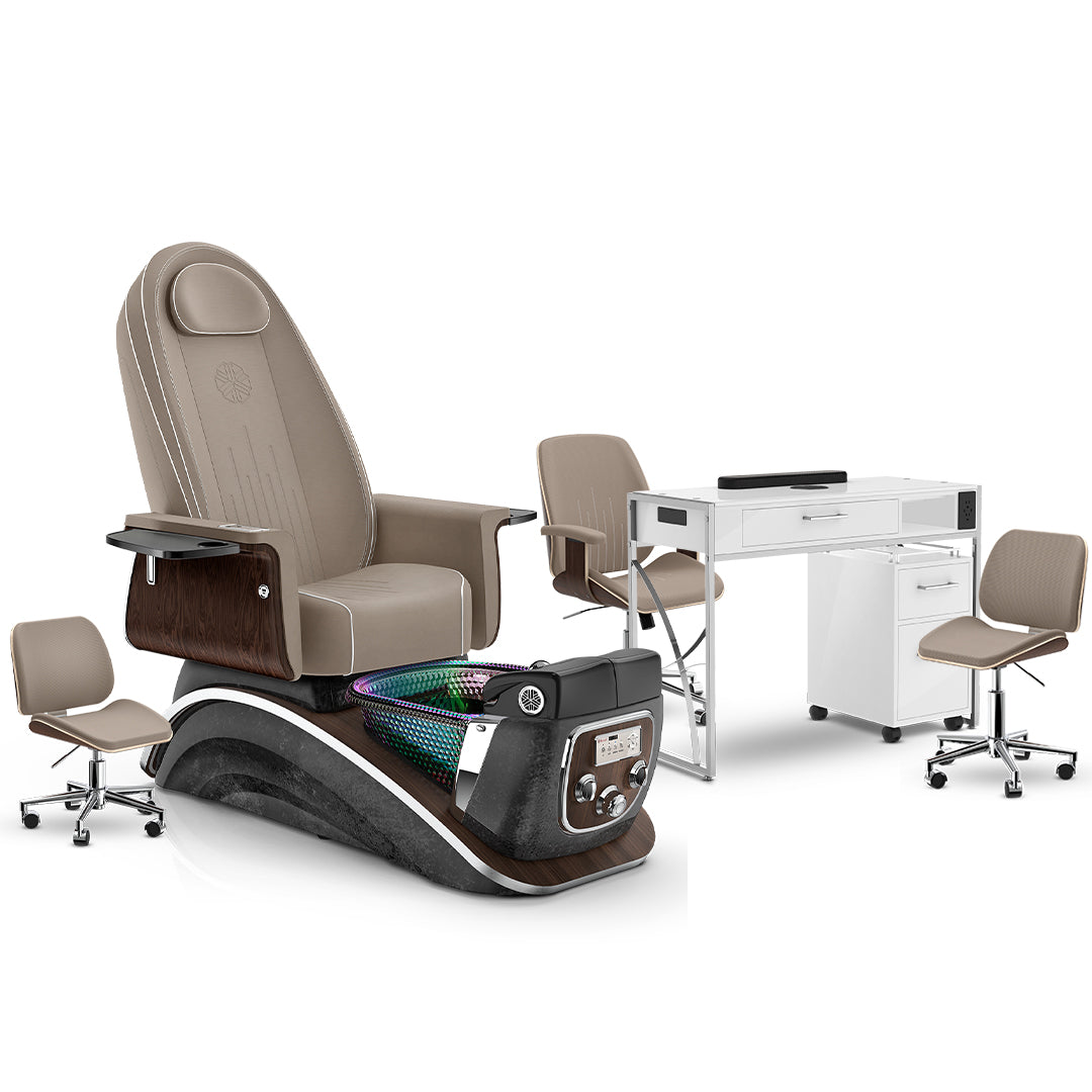 Claystone-Black Moonstone-White Lexor Mystique Pedicure Chair and Matching Nail Table Set