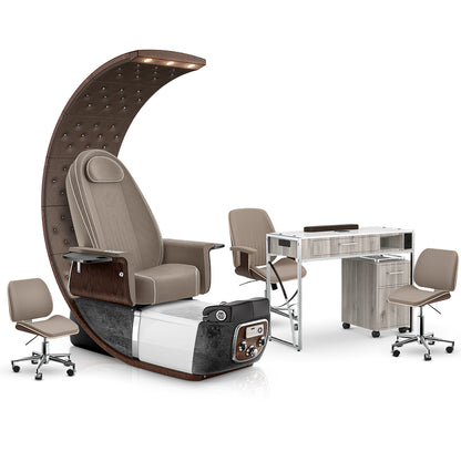 Claystone-Black Moonstone-Hazel Lexor PRIVÉ Lounge Pedicure Chair and Matching PRIVÉ Nail Table Set