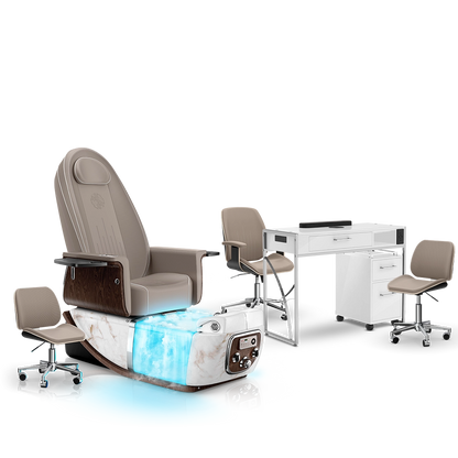 Claystone-White Moonstone-White Lexor PRIVÉ ONE Pedicure Chair with Thera-Mist  and Matching PRIVÉ Nail Table Set 