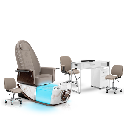 Claystone-White Moonstone-White Lexor PRIVÉ ONE Pedicure Chair and Matching PRIVÉ Nail Table Set
