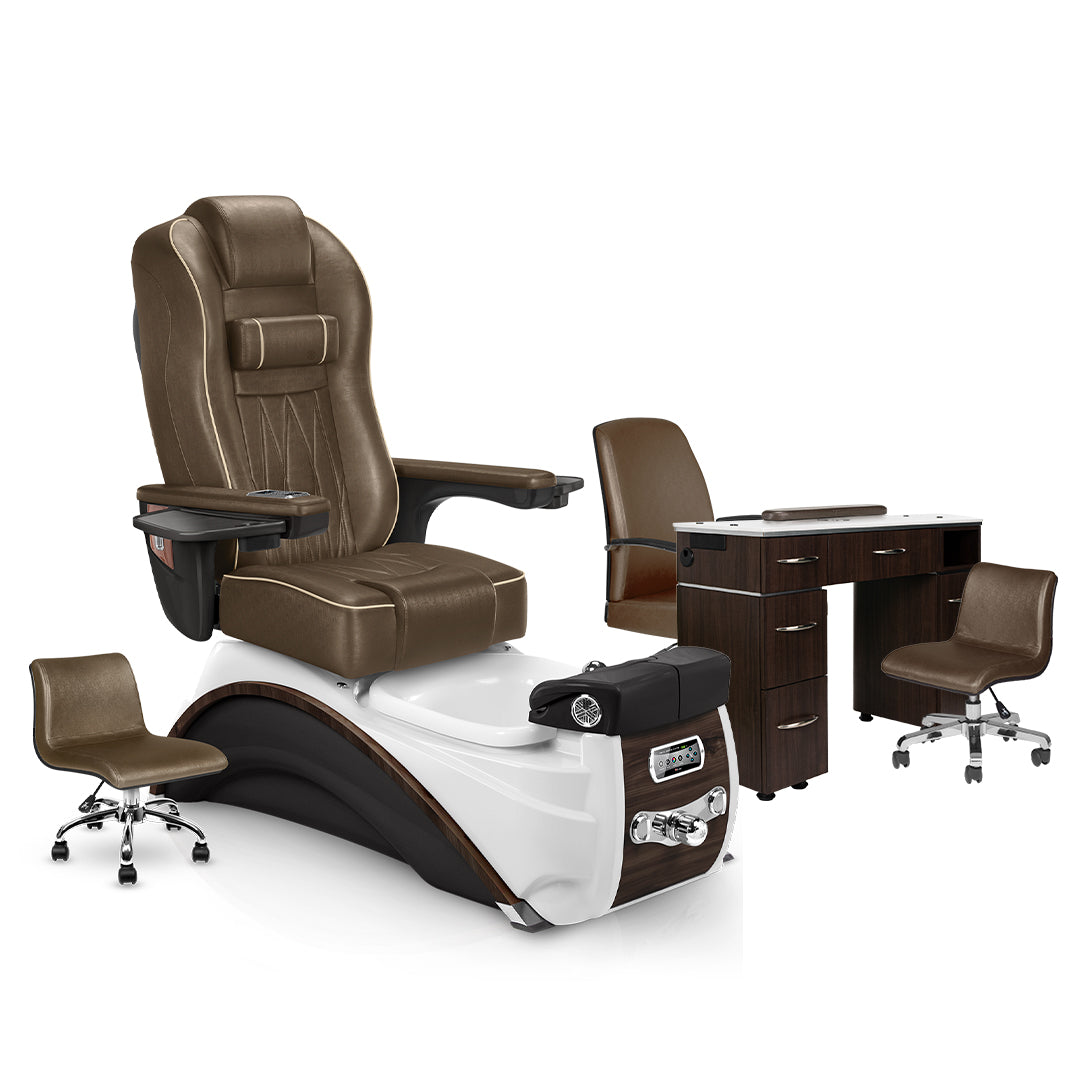 Elite Pedicure Chair Cola Cushion, Espresso Base, Dark Walnut VM313 Matching Table Set