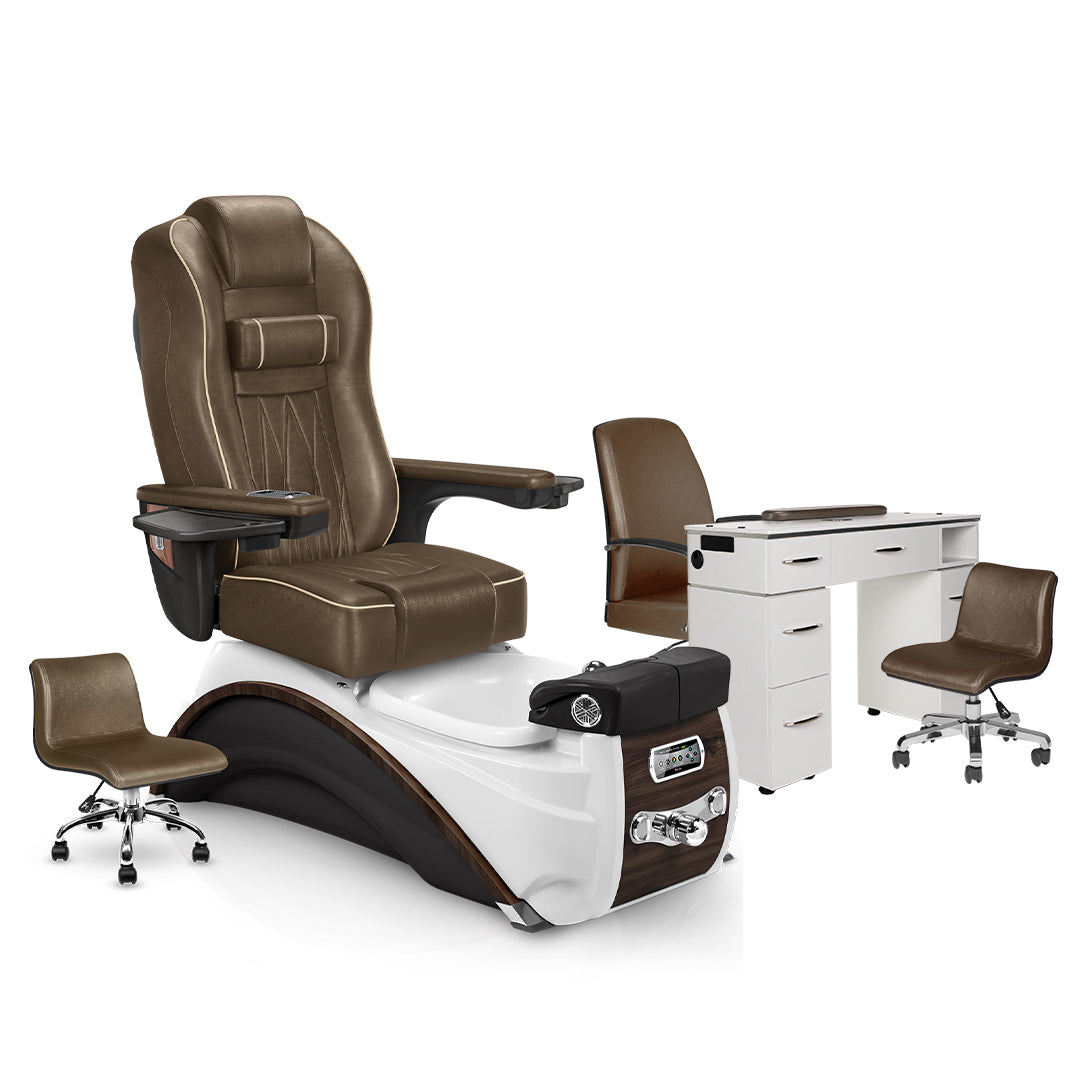 Elite Pedicure Chair Cola Cushion, Espresso Base, White Pearl VM313 Matching Table Set