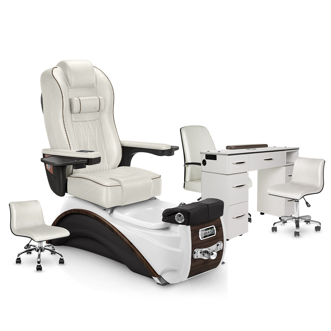 Elite Pedicure Opal Cushion, Espresso Base, White Pearl VM313 Matching Table Set