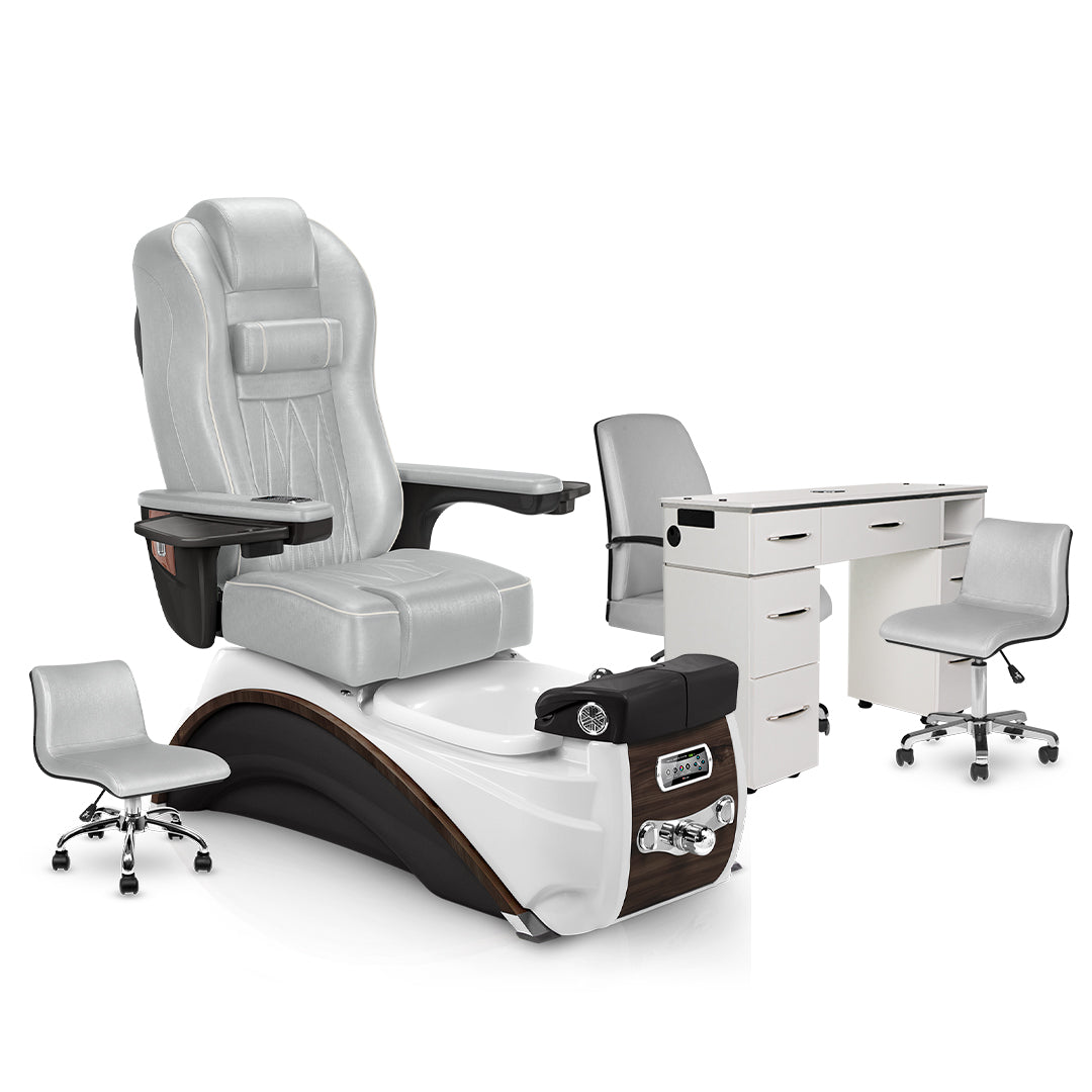 Elite Pedicure Platinum Cushion, Espresso Base, White Pearl VM313 Matching Table Set