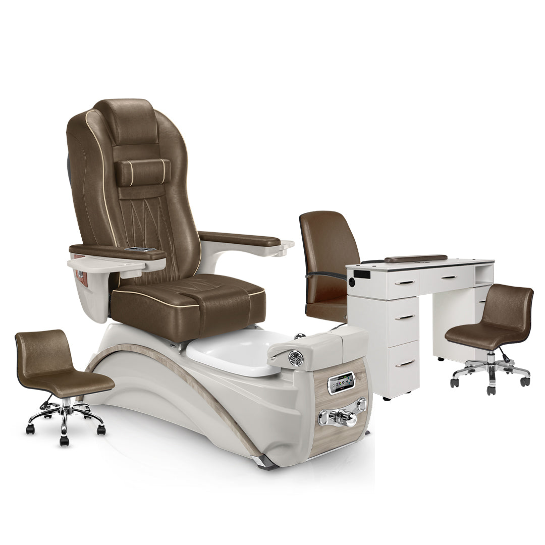 Elite Pedicure Chair Cola Cushion, Sandstone Base, White Pearl VM313 Matching Table Set