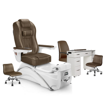 Elite Pedicure Chair Cola Cushion, White Pearl Base, White Pearl VM313 Matching Table Set