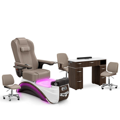 Claystone-Espresso-Dark Walnut Lexor Elite Pedicure Chair and Nail Table Set