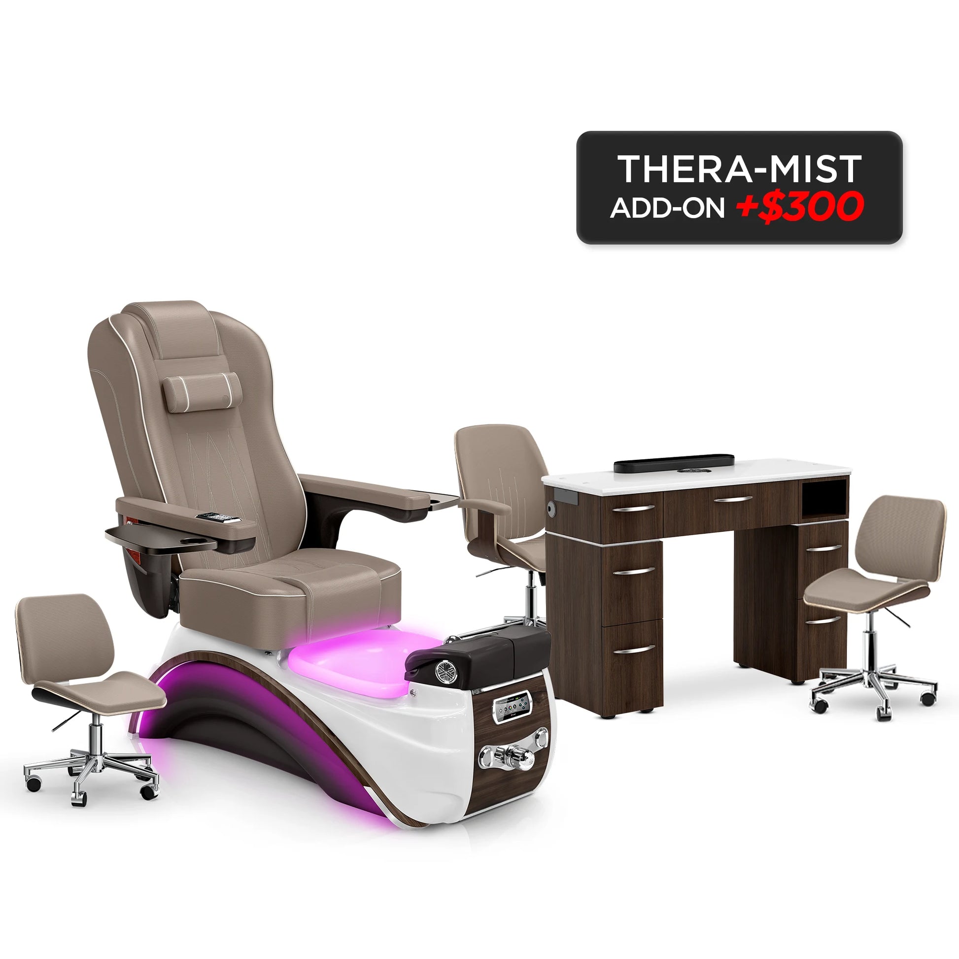 Claystone-Espresso-Dark Walnut Lexor Elite Pedicure Chair and Nail Table Set v2