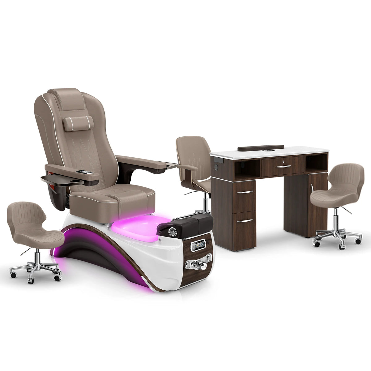 Claystone-Espresso-Dark Walnut Lexor Elite Pedicure Chair and Nail Table Set