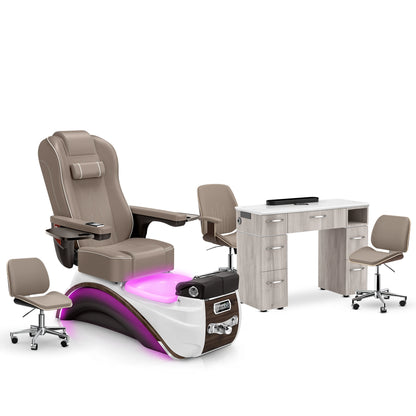 Claystone-Espresso-Hazel Lexor Elite Pedicure Chair and Nail Table Set