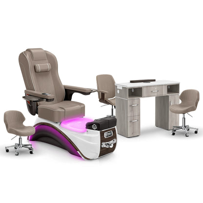Claystone-Espresso-Hazel Lexor Elite Pedicure Chair and Nail Table Set