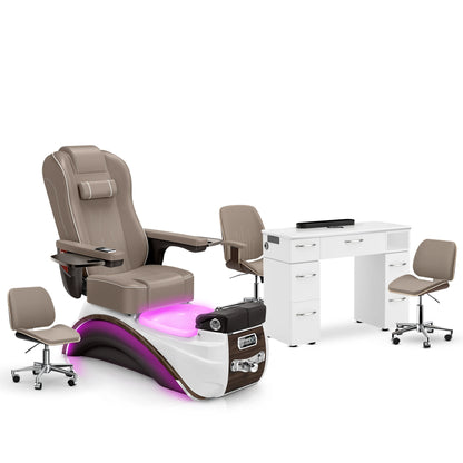 Claystone-Espresso-White Lexor Elite Pedicure Chair and Nail Table Set