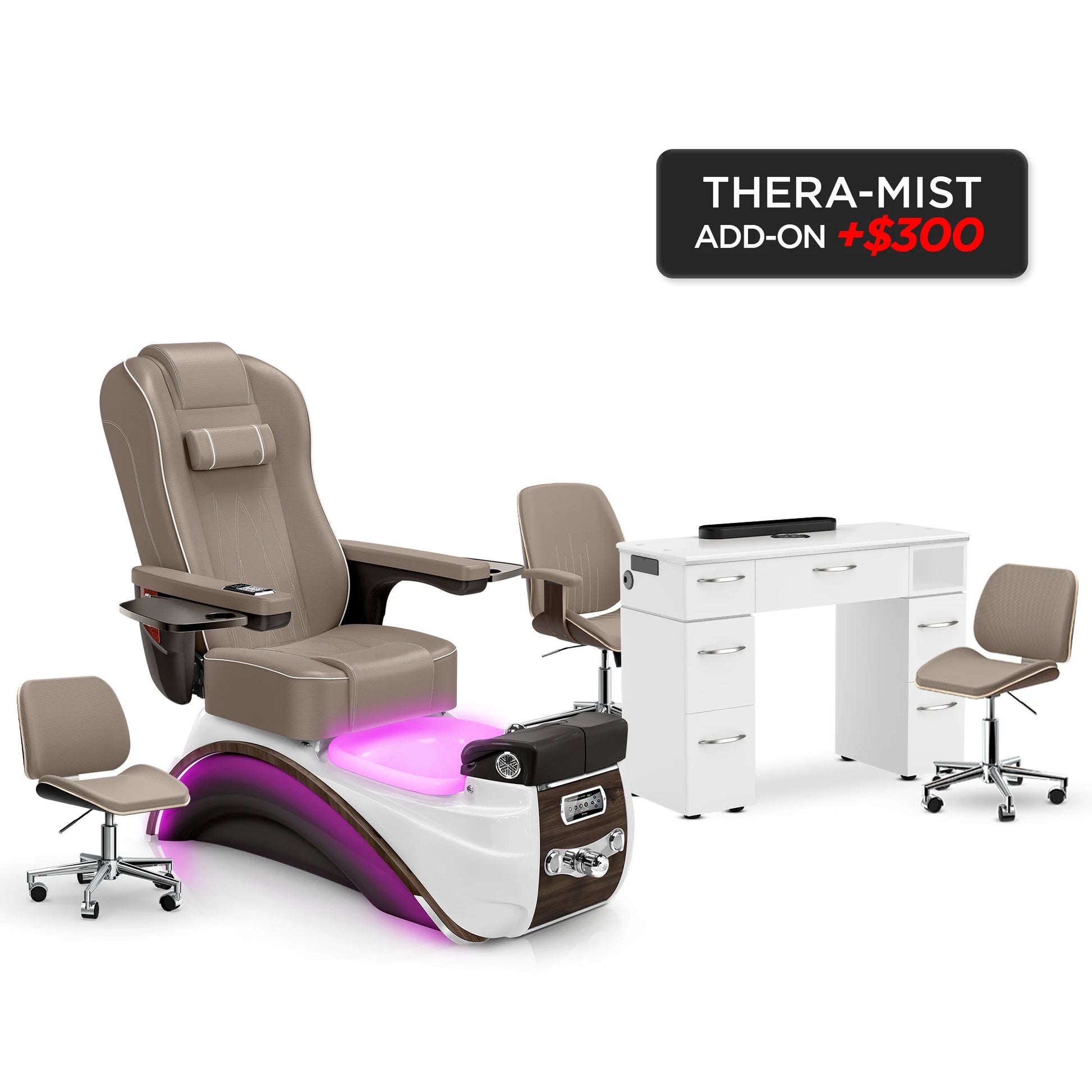 Claystone-Espresso-White Lexor Elite Pedicure Chair and Nail Table Set v2