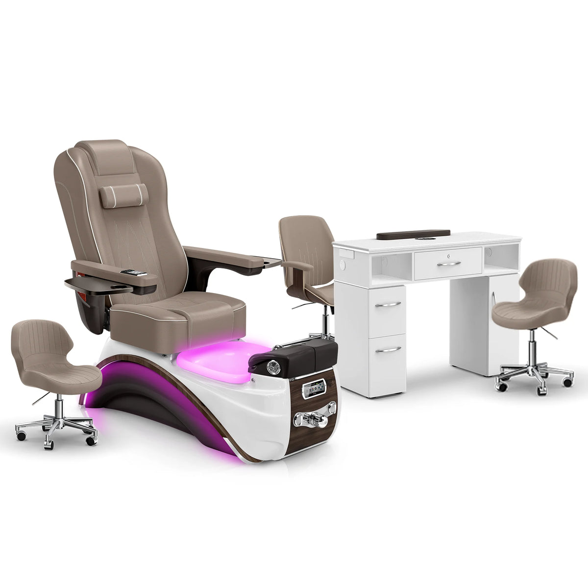 Claystone-Espresso-White Lexor Elite Pedicure Chair and Nail Table Set