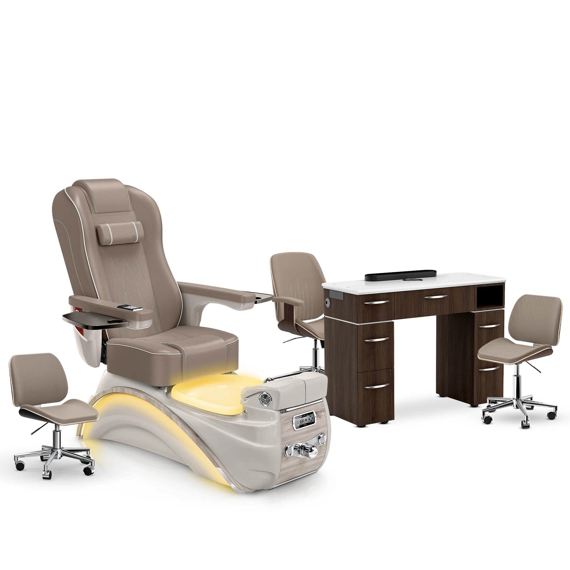 Claystone-Sandstone-Dark Walnut Lexor Elite Pedicure Chair and Nail Table Set