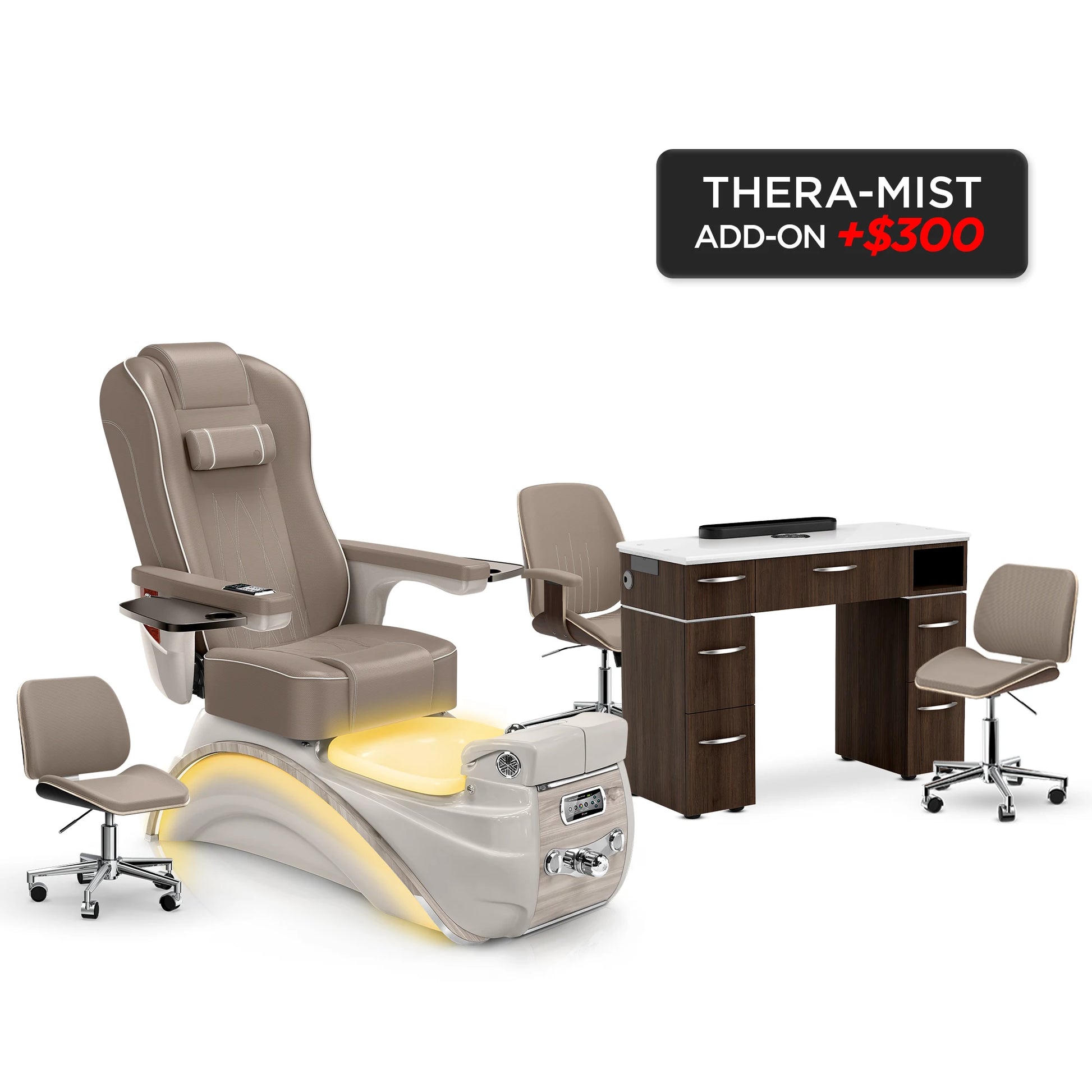 Claystone-Sandstone-Dark Walnut Lexor Elite Pedicure Chair and Nail Table Set v2