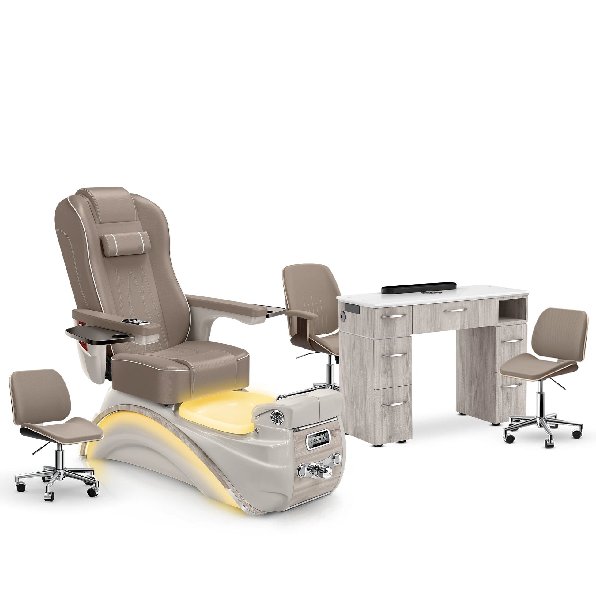 Claystone-Sandstone-Hazel Lexor Elite Pedicure Chair and Nail Table Set