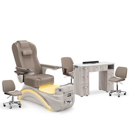 Claystone-Sandstone-Hazel Lexor Elite Pedicure Chair and Nail Table Set