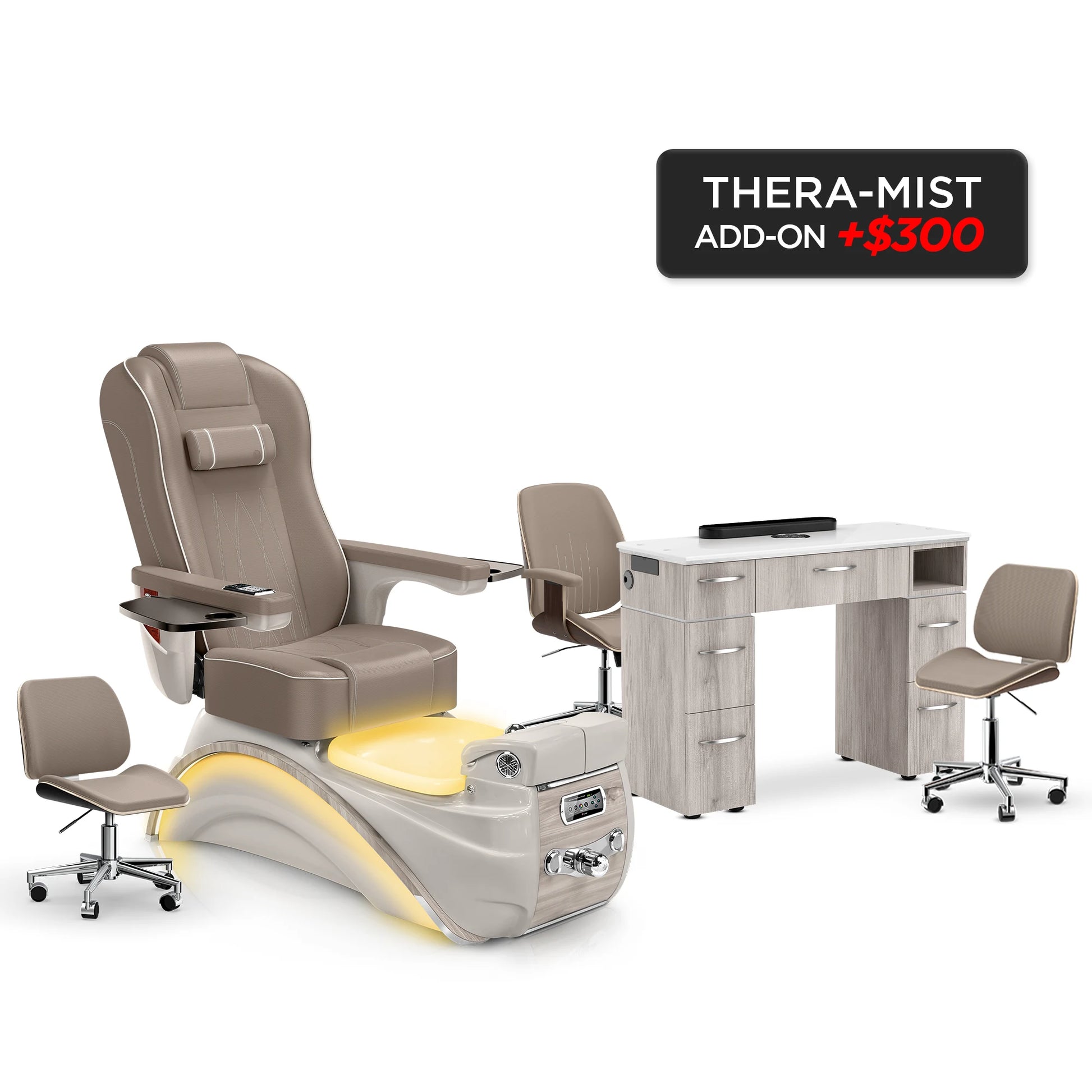 Claystone-Sandstone-Hazel Lexor Elite Pedicure Chair and Nail Table Set v2