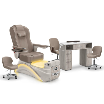 Claystone-Sandstone-Hazel Lexor Elite Pedicure Chair and Nail Table Set