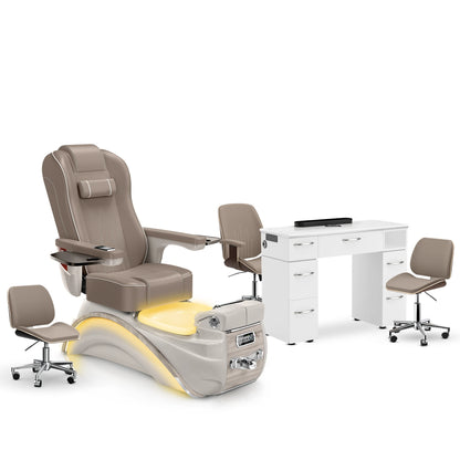 Claystone-Sandstone-White Lexor Elite Pedicure Chair and Nail Table Set