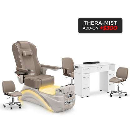 Claystone-Sandstone-White Lexor Elite Pedicure Chair and Nail Table Set v2