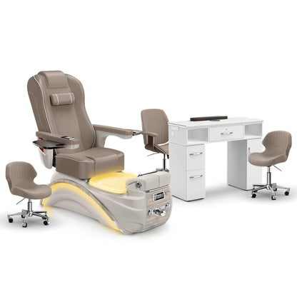 Claystone-Sandstone-White Lexor Elite Pedicure Chair and Nail Table Set