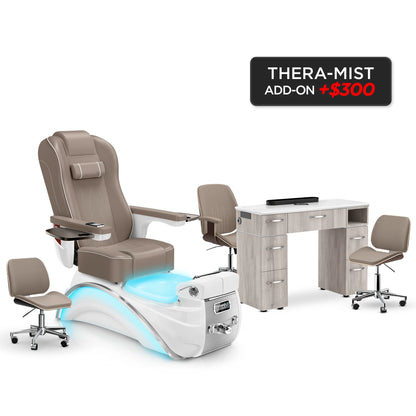 Claystone-White Pearl-Hazel Lexor Elite Pedicure Chair and Nail Table Set v2
