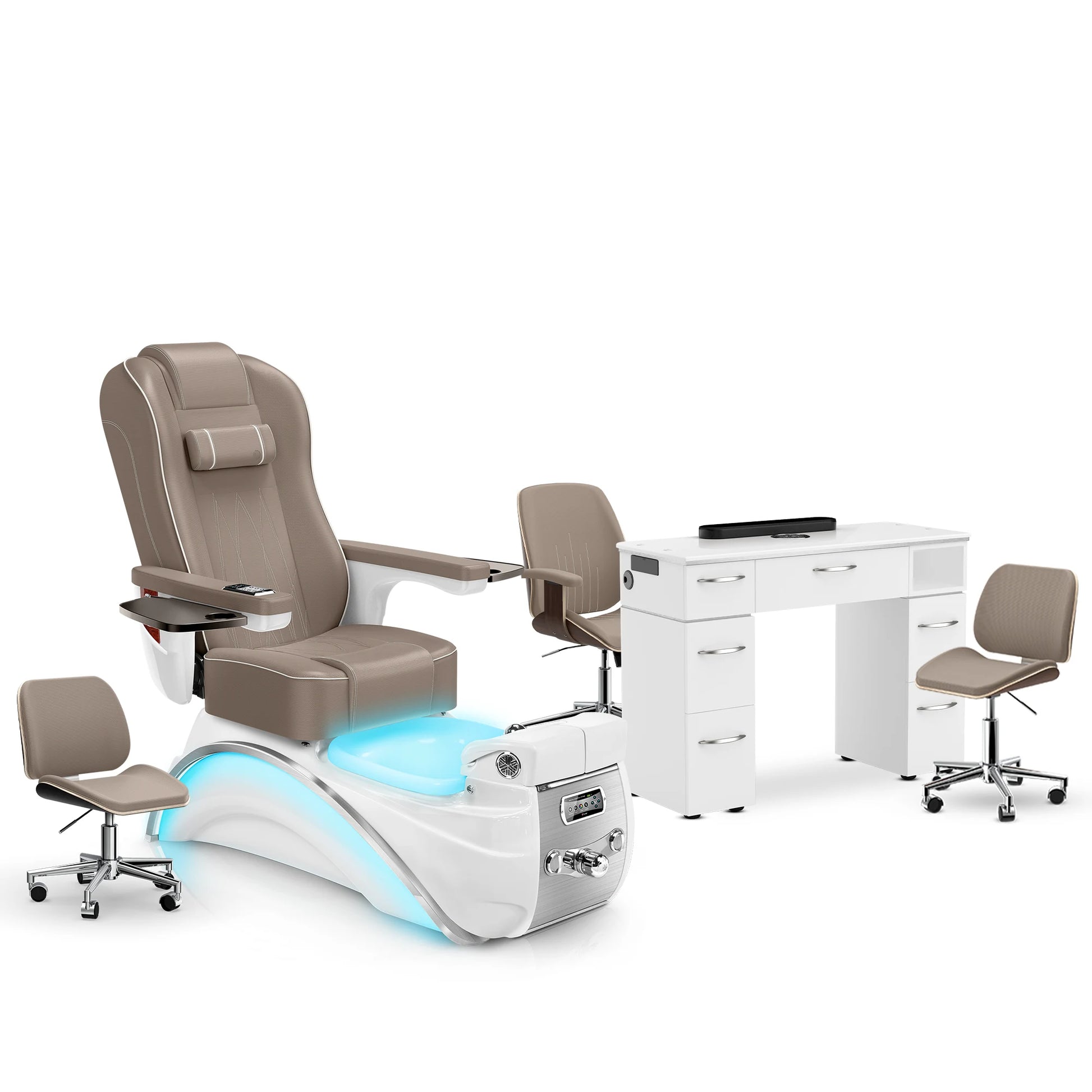 Claystone-White Pearl-White Lexor Elite Pedicure Chair and Nail Table Set