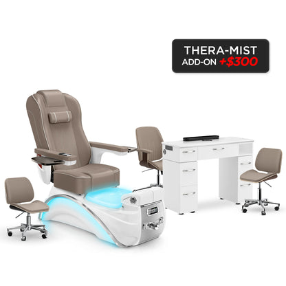 Claystone-White Pearl-White Lexor Elite Pedicure Chair and Nail Table Set v2