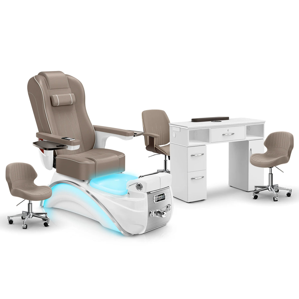 Claystone-White Pearl-White Lexor Elite Pedicure Chair and Nail Table Set