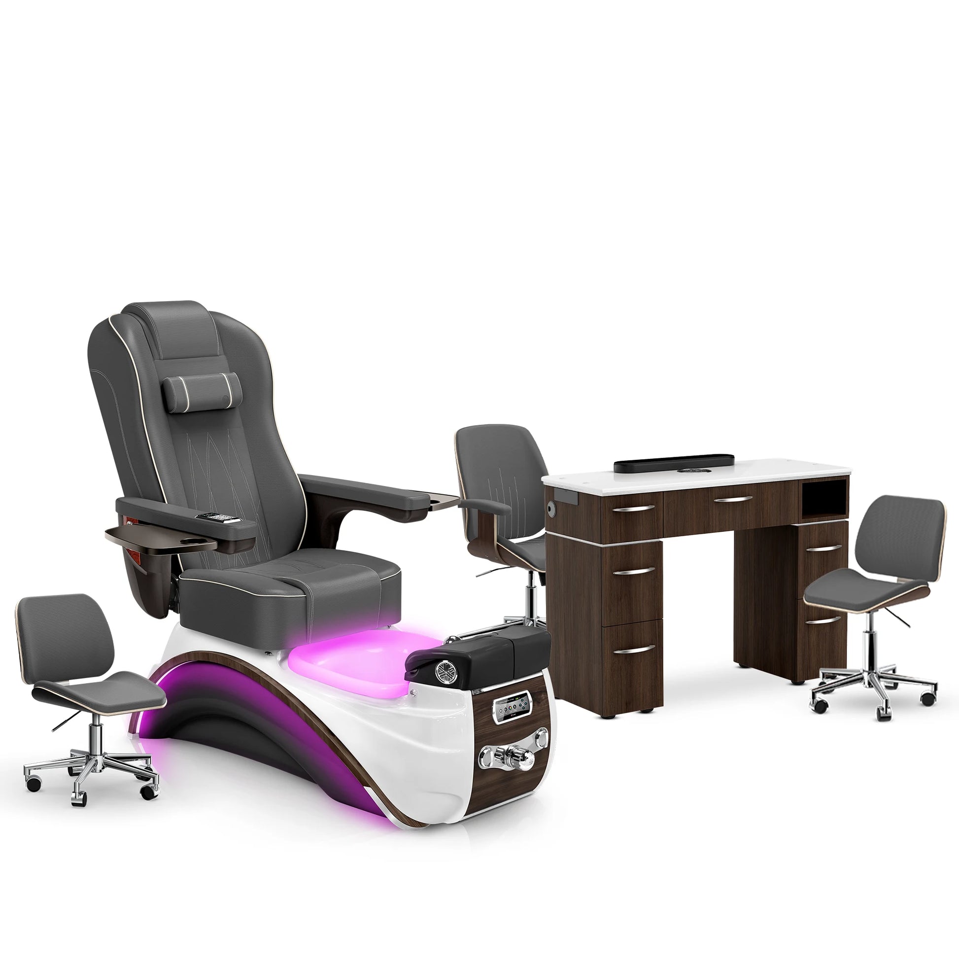 Graphite-Espresso-Dark Walnut Lexor Elite Pedicure Chair and Nail Table Set