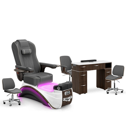 Graphite-Espresso-Dark Walnut Lexor Elite Pedicure Chair and Nail Table Set