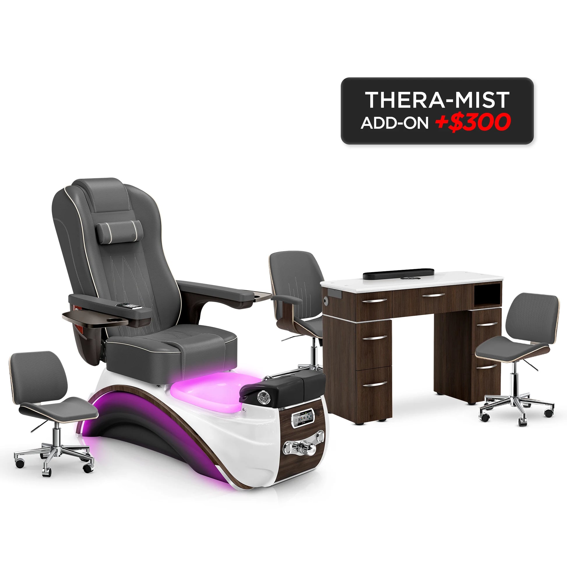 Graphite-Espresso-Dark Walnut Lexor Elite Pedicure Chair and Nail Table Set v2