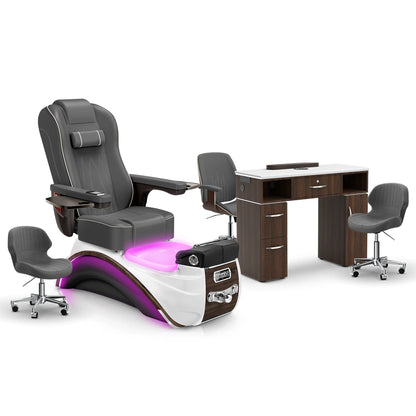 Graphite-Espresso-Dark Walnut Lexor Elite Pedicure Chair and Nail Table Set