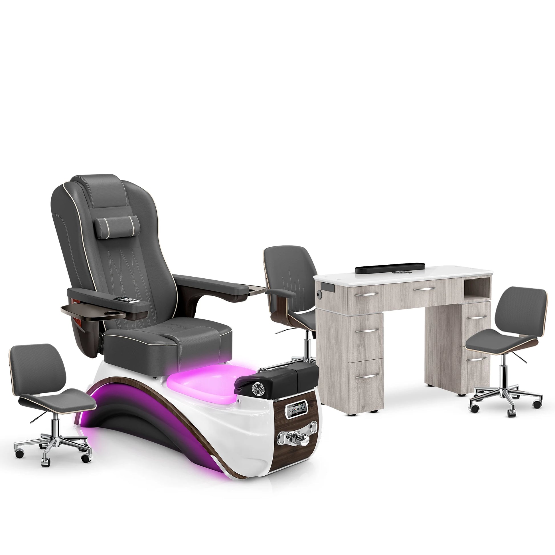 Graphite-Espresso-Hazel Lexor Elite Pedicure Chair and Nail Table Set
