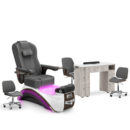 Graphite-Espresso-Hazel Lexor Elite Pedicure Chair and Nail Table Set