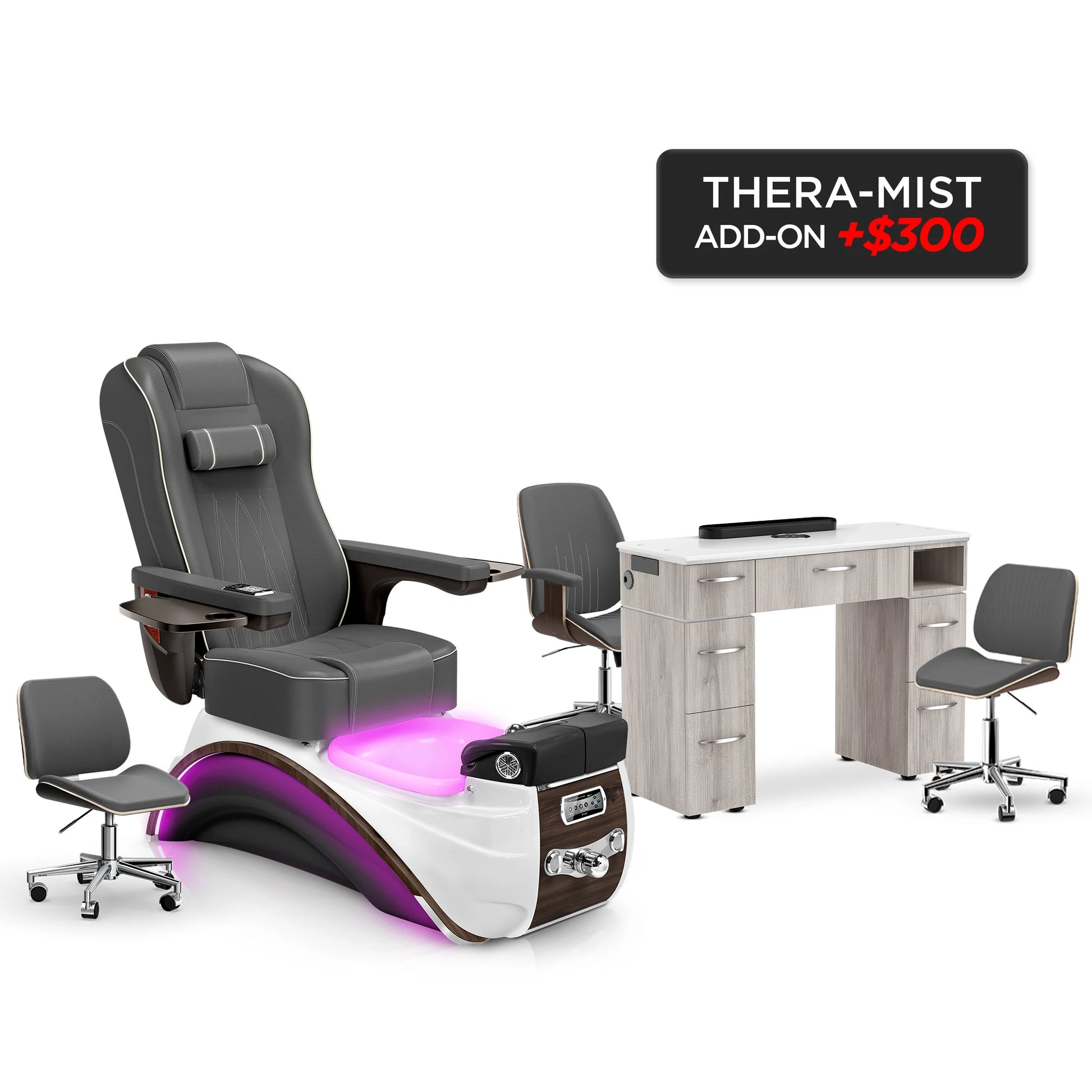 Graphite-Espresso-Hazel Lexor Elite Pedicure Chair and Nail Table Set v2