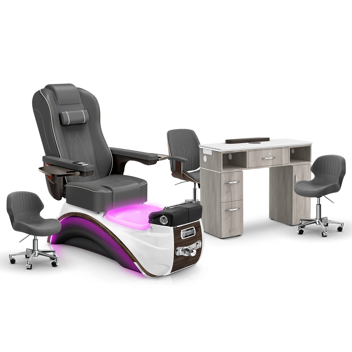 Graphite-Espresso-Hazel Lexor Elite Pedicure Chair and Nail Table Set