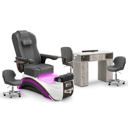 Graphite-Espresso-Hazel Lexor Elite Pedicure Chair and Nail Table Set
