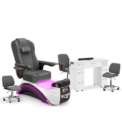 Graphite-Espresso-White Lexor Elite Pedicure Chair and Nail Table Set